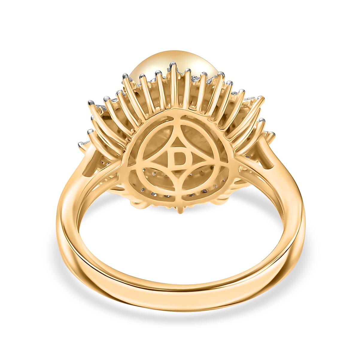 D'Joy South Sea Golden Cultured Pearl, Natural Yellow and White Diamond 0.47 ctw Radiant Sunburst Ring in 18K Vermeil Yellow Gold Over Sterling Silver (Size 10.0)