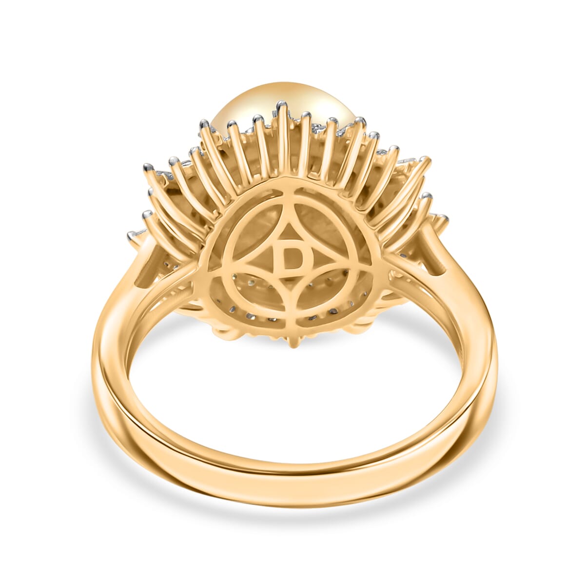 D’Joy South Sea Golden Cultured Pearl, Natural Yellow and White Diamond 0.47 ctw Radiant Sunburst Ring in 18K Vermeil Yellow Gold Over Sterling Silver (Size 7.0) image number 4