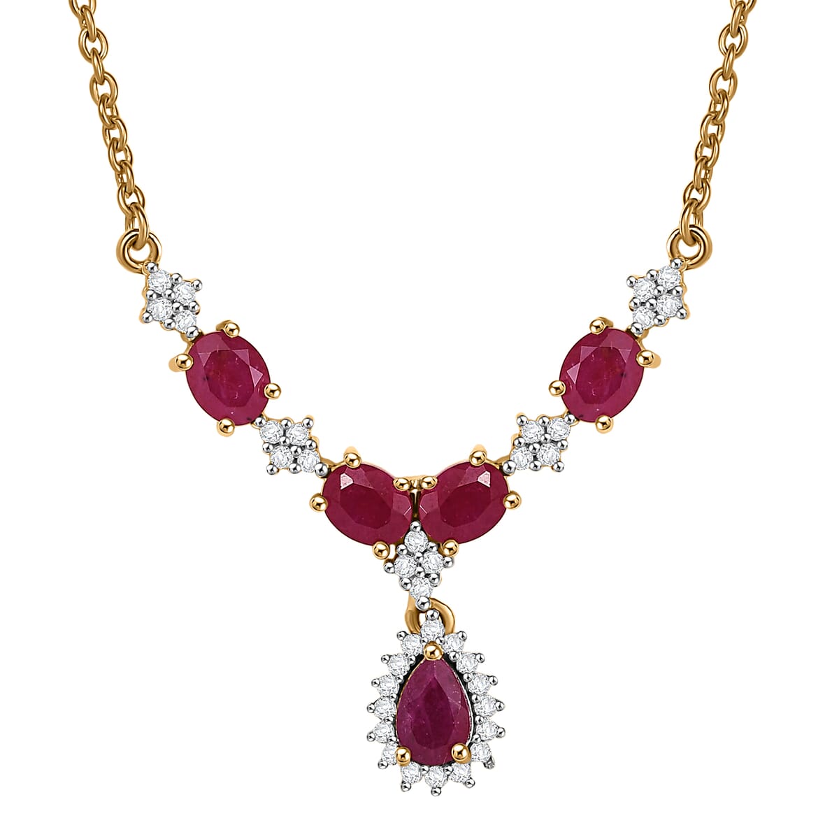 D’Joy Premium Mozambique Ruby and White Zircon 2.75 ctw Crown Blossom Necklace 18 Inches in 18K Vermeil Yellow Gold Over Sterling Silver  image number 0