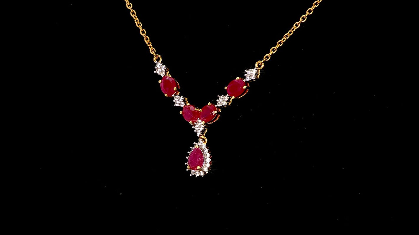 D'Joy Premium Montepuez Ruby and White Zircon 2.75 ctw Crown Blossom Necklace 18 Inches in 18K Vermeil Yellow Gold Over Sterling Silver