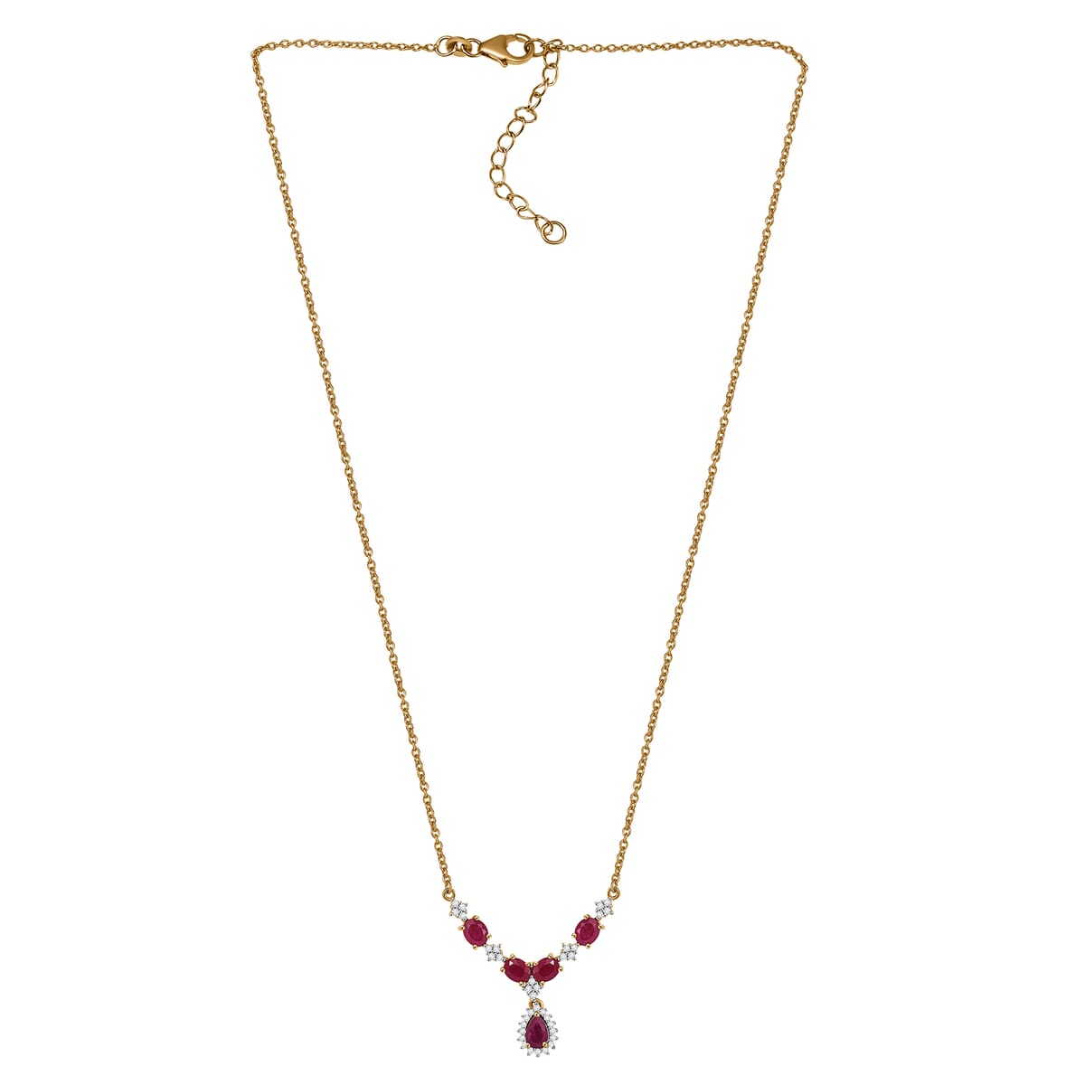 D’Joy Premium Mozambique Ruby and White Zircon 2.75 ctw Crown Blossom Necklace 18 Inches in 18K Vermeil Yellow Gold Over Sterling Silver  image number 3