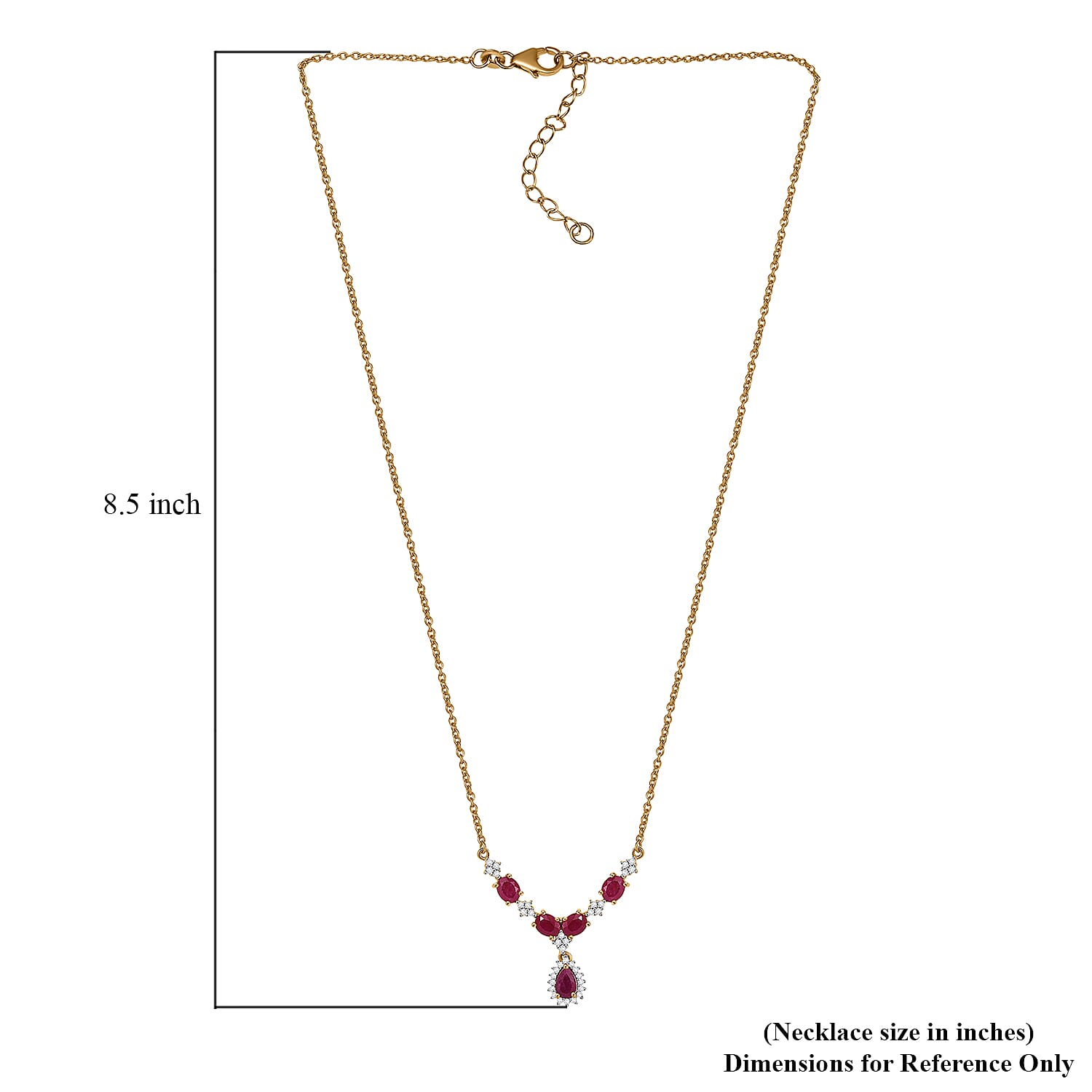 D'Joy Premium Montepuez Ruby and White Zircon 2.75 ctw Crown Blossom Necklace 18 Inches in 18K Vermeil Yellow Gold Over Sterling Silver 