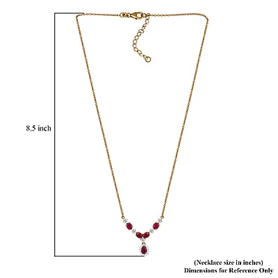 D'Joy Premium Montepuez Ruby and White Zircon 2.75 ctw Crown Blossom Necklace 18 Inches in 18K Vermeil Yellow Gold Over Sterling Silver 