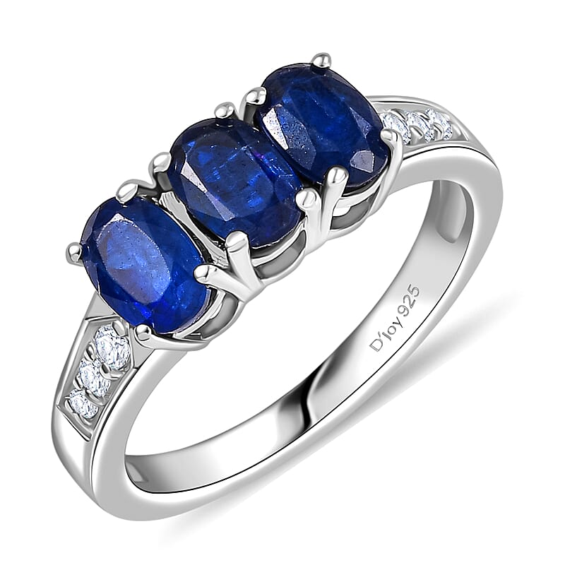 D'Joy Kashmir Kyanite and White Zircon 2.00 ctw Ring in Platinum Over Sterling Silver (Size 6.5)