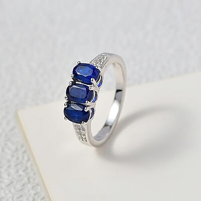 D'Joy Kashmir Kyanite and White Zircon 2.00 ctw Ring in Platinum Over Sterling Silver (Size 6.5)