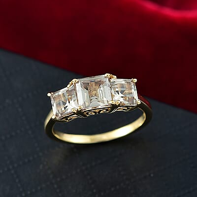 D'Joy AAA Turkizite 2.90 ctw Sunset Trilogy Ring in 18K Vermeil Yellow Gold Over Sterling Silver (Size 10.0)