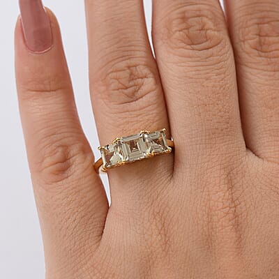 D'Joy AAA Turkizite 2.90 ctw Sunset Trilogy Ring in 18K Vermeil Yellow Gold Over Sterling Silver (Size 10.0)