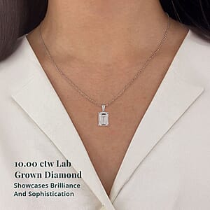 Luxuriant Lab Grown Diamond F VS2 10.00 ctw Pendant without Chain in Rhodium Over Sterling Silver