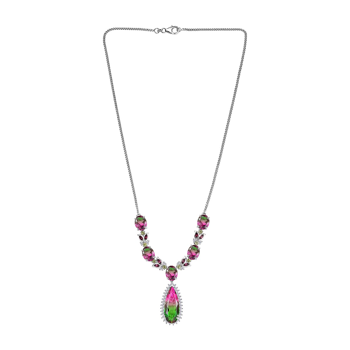D&rsquo;Joy Watermelon Quartz (Triplet) and Multi Gemstone 27.60 ctw Necklace in Rhodium Over Sterling Silver 18 Inches  image number 3