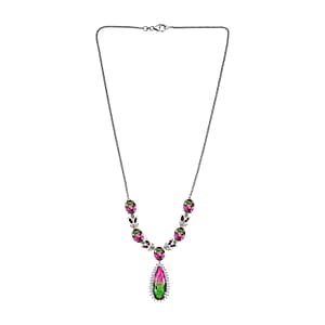 D&rsquo;Joy Watermelon Quartz (Triplet) and Multi Gemstone 27.60 ctw Necklace in Rhodium Over Sterling Silver 18 Inches 