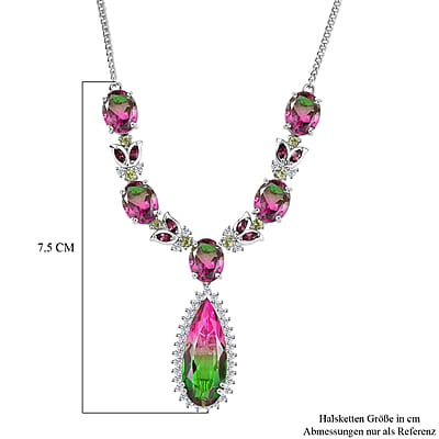 D’Joy Watermelon Quartz (Triplet) and Multi Gemstone 27.60 ctw Necklace in Rhodium Over Sterling Silver 18 Inches 
