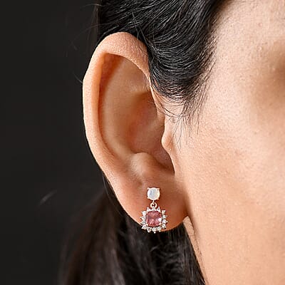 D'Joy Red Apatite and Multi Gemstone 2.00 ctw Crownlight Spark Earrings in 18K Vermeil Rose Gold Over Sterling Silver