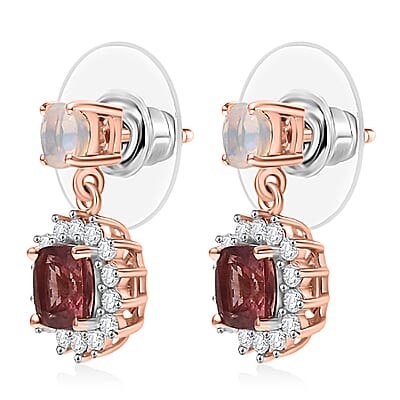 D'Joy Red Apatite and Multi Gemstone 2.00 ctw Crownlight Spark Earrings in 18K Vermeil Rose Gold Over Sterling Silver