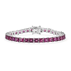 D'Joy AAA Radiant Ember Garnet 17.20 ctw Art Deco Bracelet in Rhodium Over Sterling Silver (7.25 In)