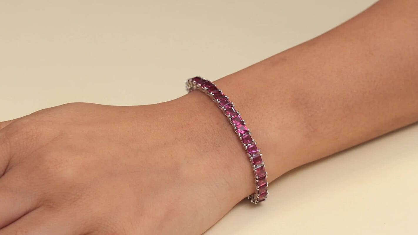 D’Joy AAA Radiant Ember Garnet Art Deco Bracelet in Rhodium Over Sterling Silver (7.25 In) 17.20 ctw