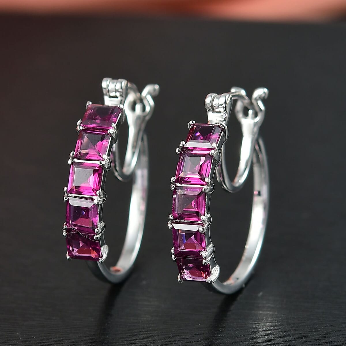 D’Joy Radiant Ember Garnet 4.25 ctw Art Deco Earrings in Rhodium Over Sterling Silver  image number 1