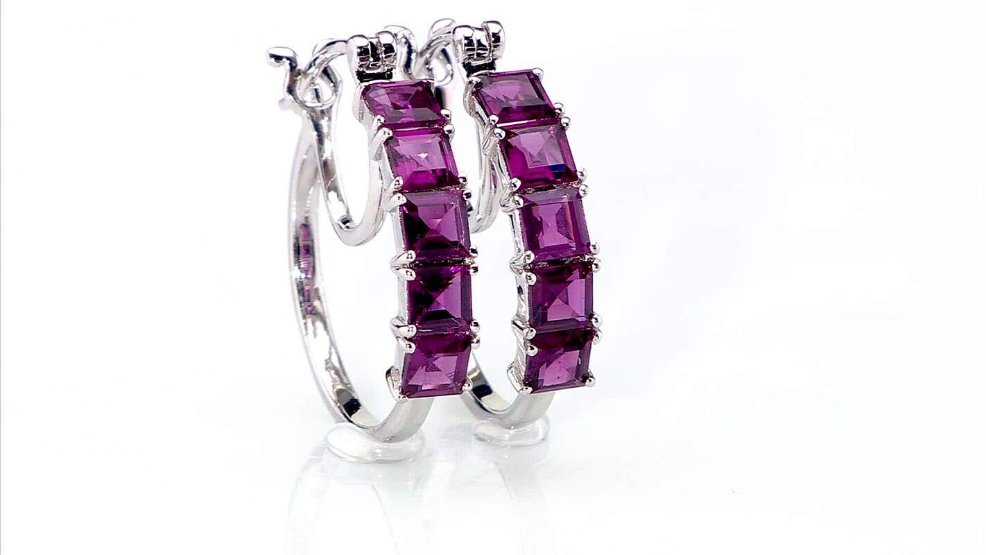 D'Joy Radiant Ember Garnet 4.25 ctw Art Deco Earrings in Rhodium Over Sterling Silver