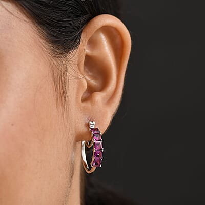 D'Joy Radiant Ember Garnet 4.25 ctw Art Deco Earrings in Rhodium Over Sterling Silver 