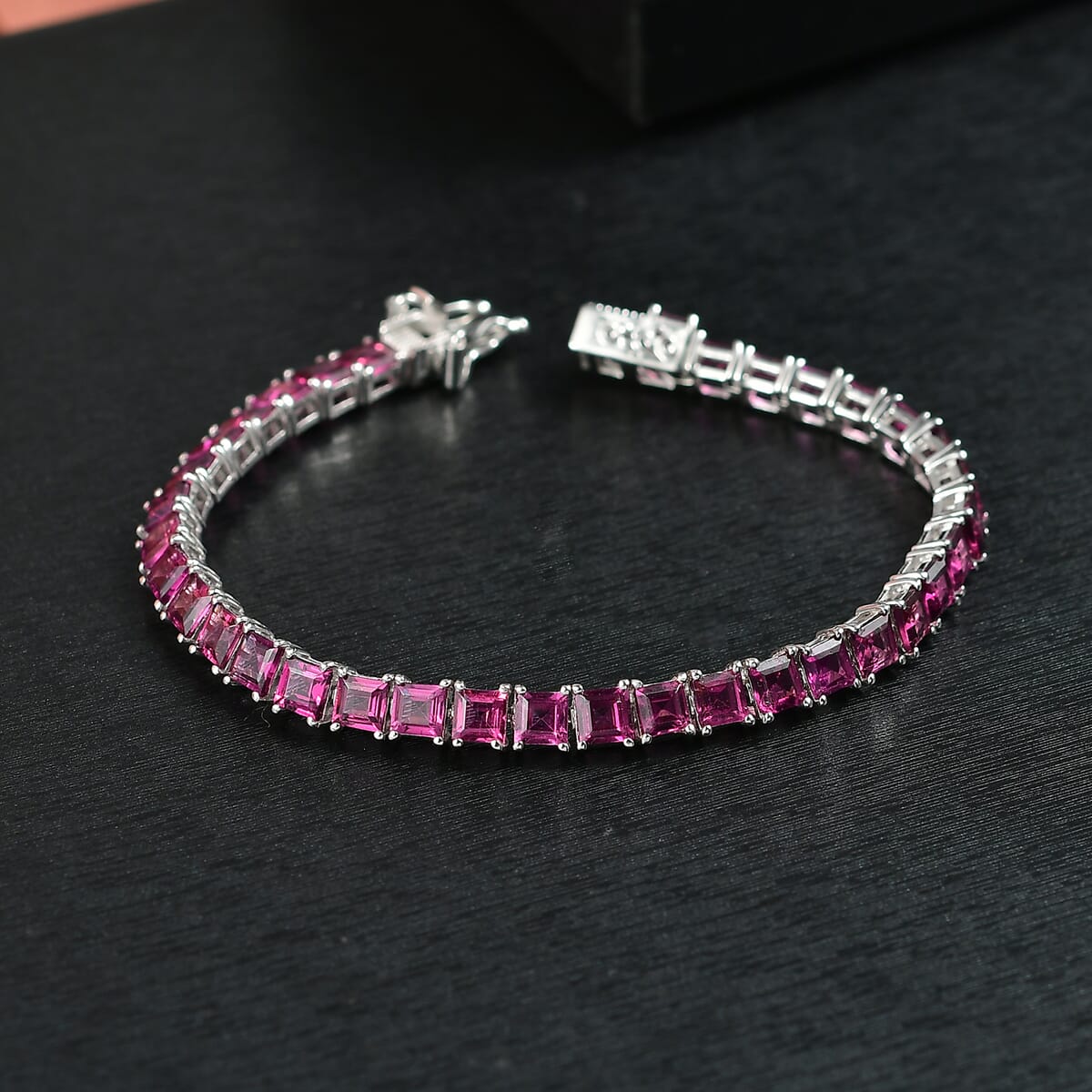 D’Joy AAA Radiant Ember Garnet 15.00 ctw Art Deco Bracelet in Rhodium Over Sterling Silver (6.50 In) image number 1