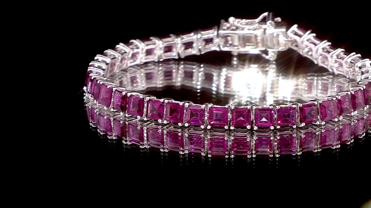 D’Joy AAA Radiant Ember Garnet Art Deco Bracelet in Rhodium Over Sterling Silver (7.25 In) 17.20 ctw