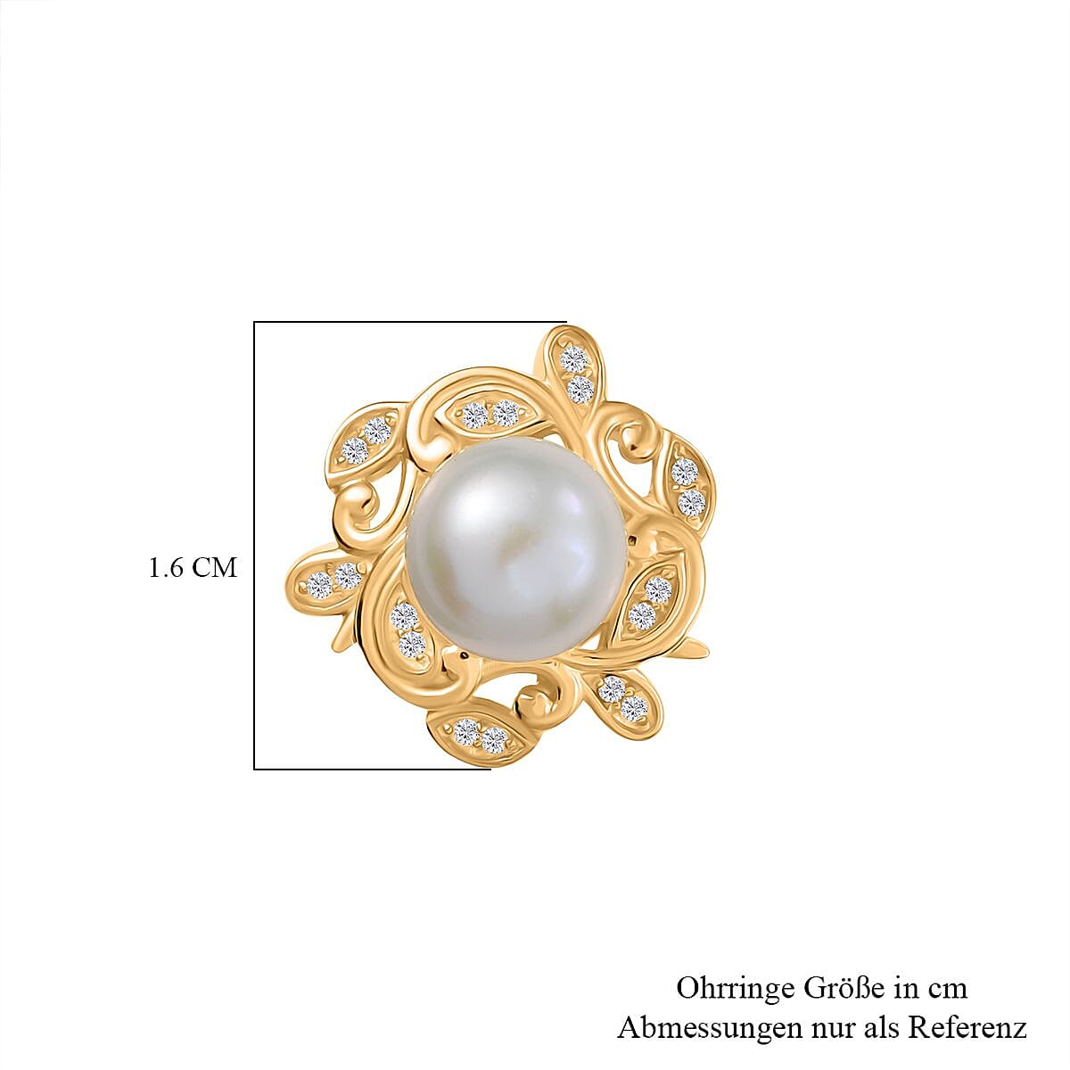 EverTrue Fresh Water Pearl and White Zircon 0.35 ctw Earrings in 18K YG Plated