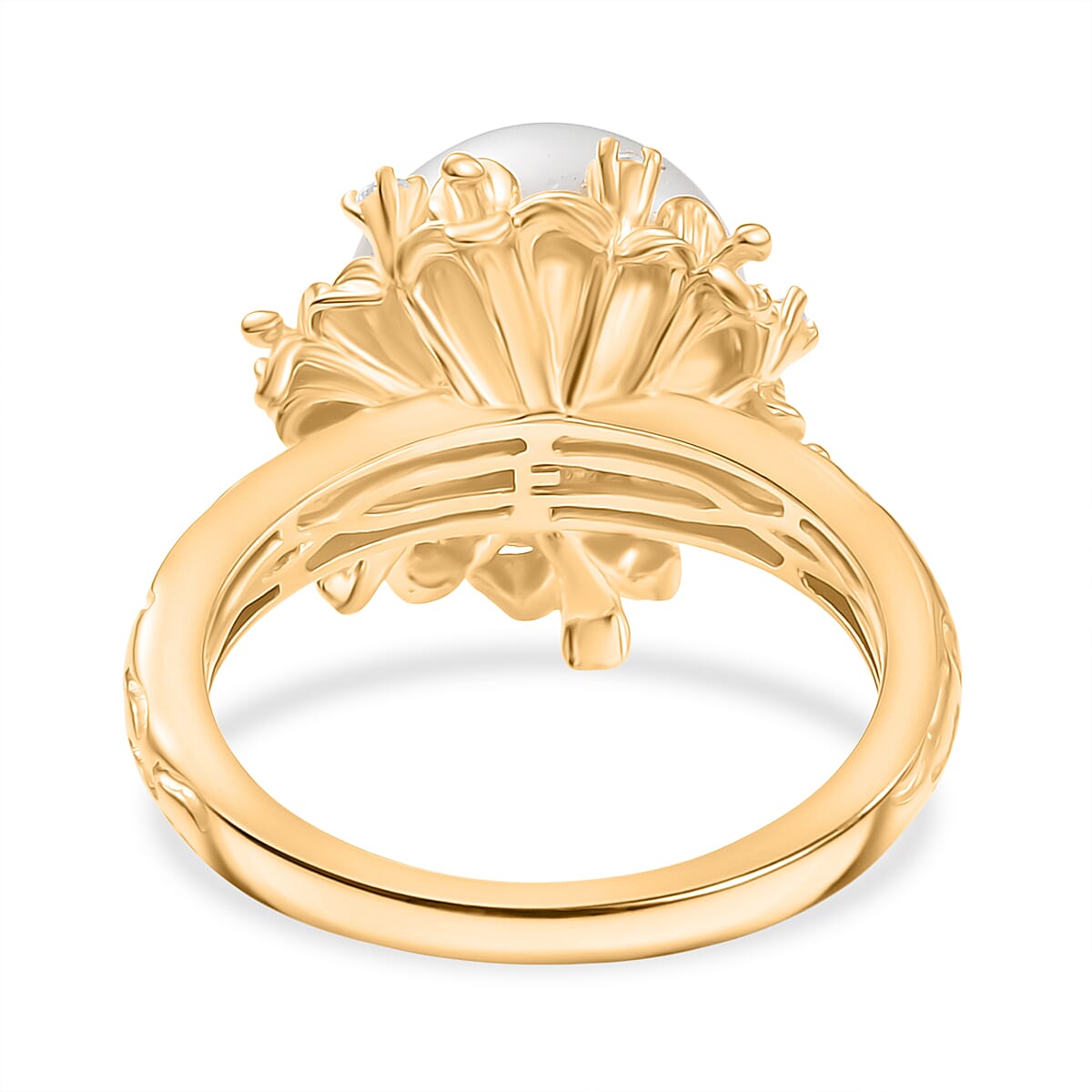 EverTrue Freshwater Pearl and White Zircon 0.15 ctw Ring in 18K YG Plated (Size 10.0)