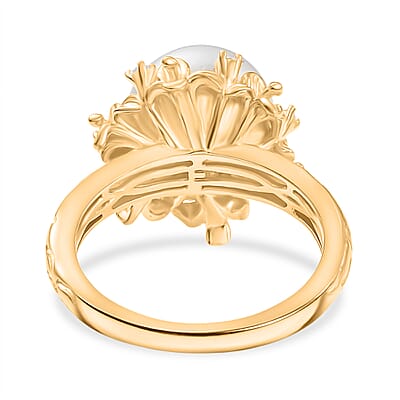 EverTrue Freshwater Pearl and White Zircon 0.15 ctw Ring in 18K YG Plated (Size 10.0)