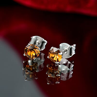 J Francis Topaz Crystal by Swarovski 1.20 ctw Solitaire Earrings in Platinum Over Sterling Silver