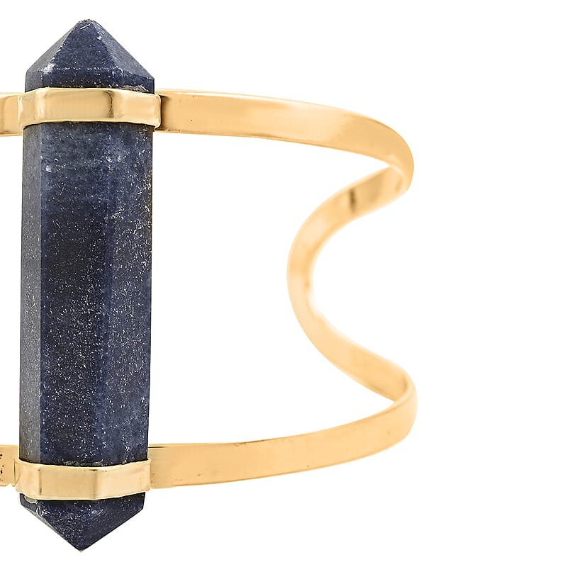 Double Terminated Blue Agate 50.00 ctw Adjustable Bracelet in Goldtone