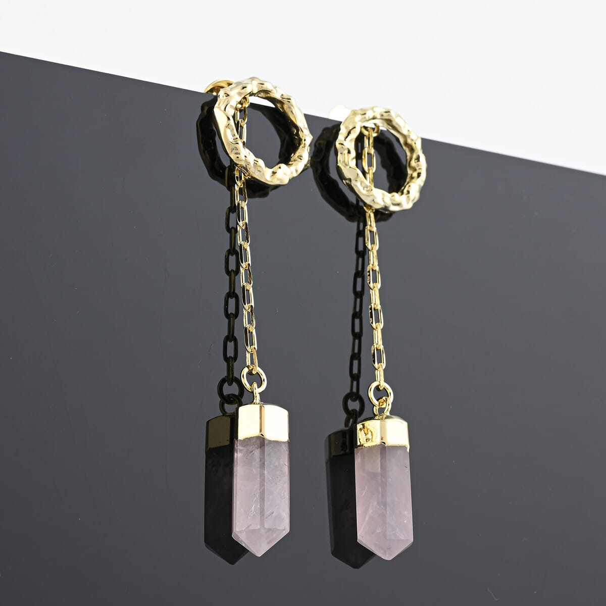 Galilea Rose Quartz 20.00 ctw Earrings in Goldtone image number 1