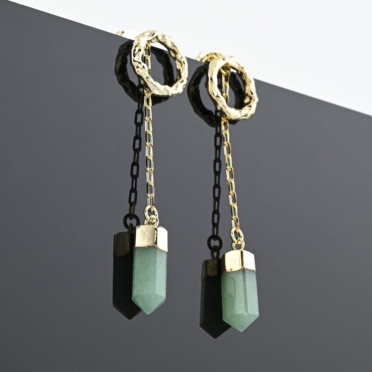 Green Quartz 20.00 ctw Earrings in Goldtone image number 1