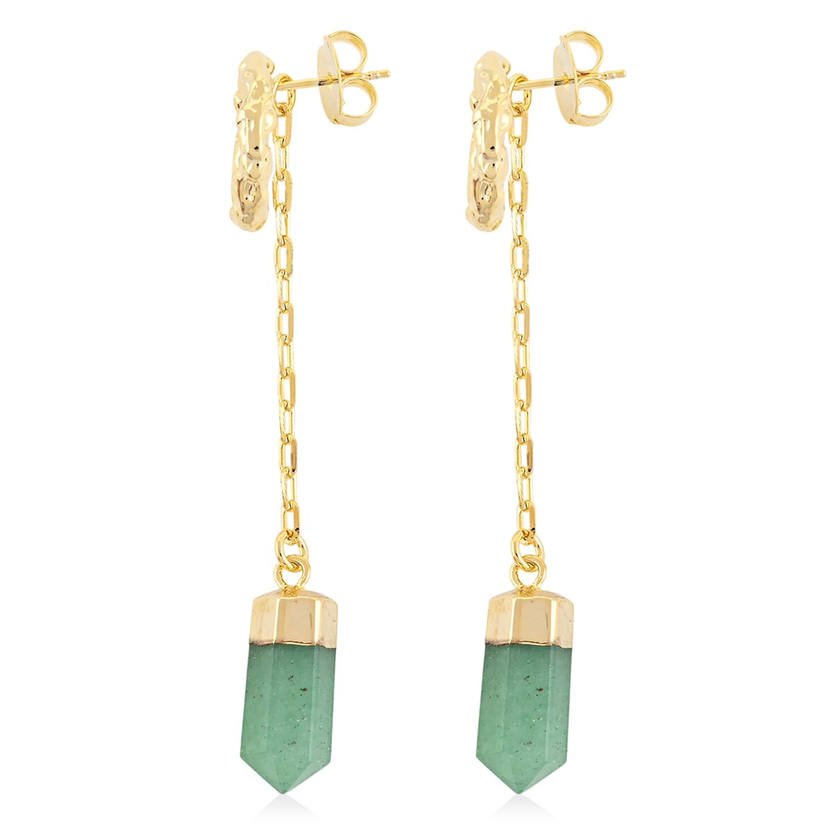 Green Quartz 20.00 ctw Earrings in Goldtone image number 3