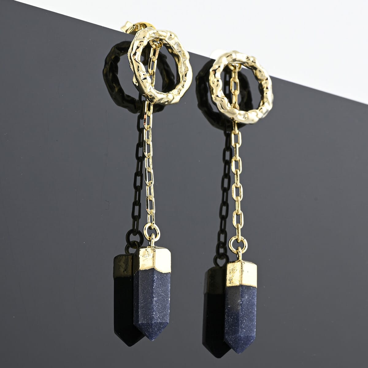Blue Agate 16.50 ctw Earrings in Goldtone image number 1