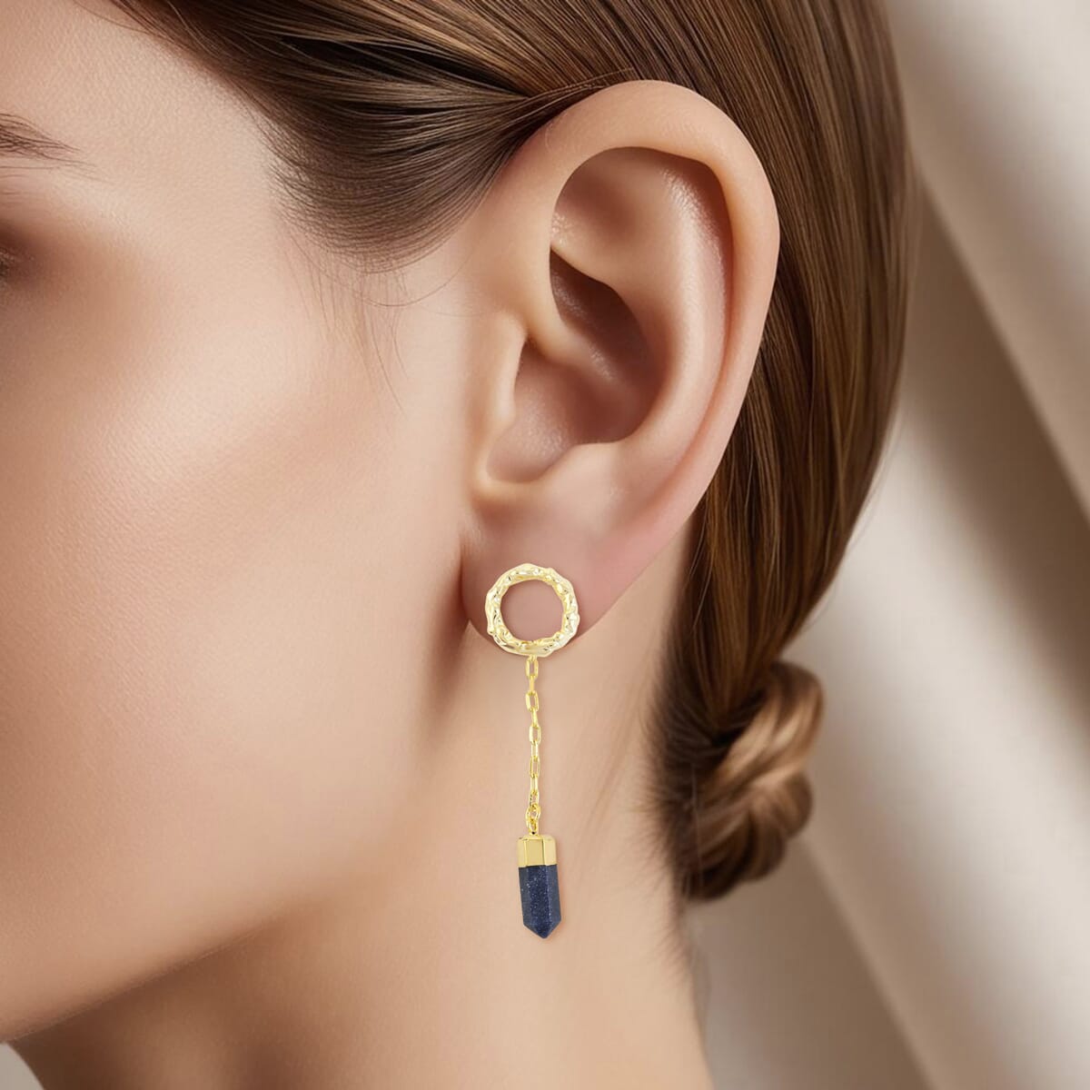 Blue Agate 16.50 ctw Earrings in Goldtone image number 2