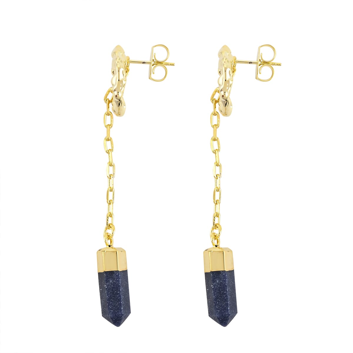 Blue Agate 16.50 ctw Earrings in Goldtone image number 3