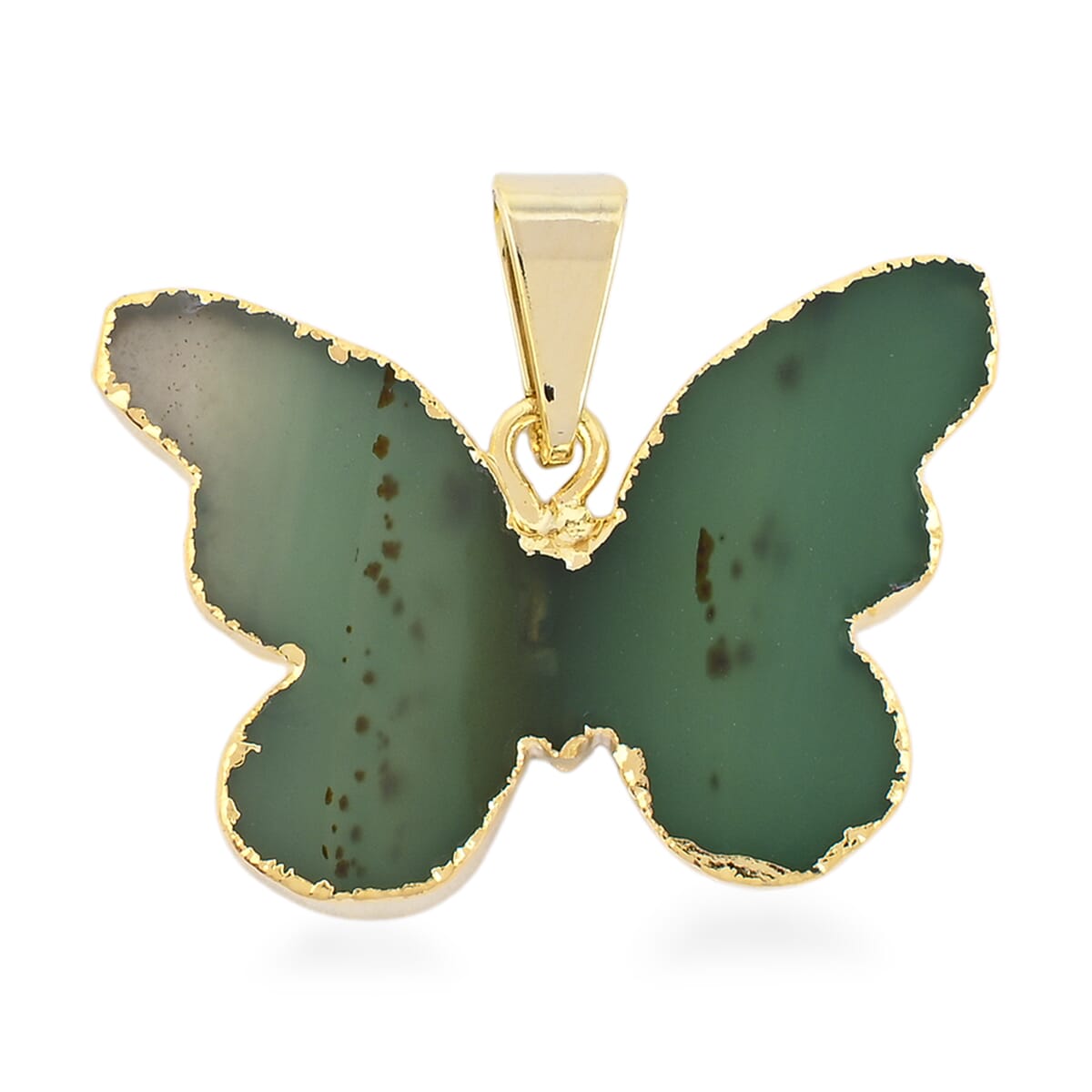 Green Agate 9.50 ctw Butterfly Pendant in Goldtone image number 0