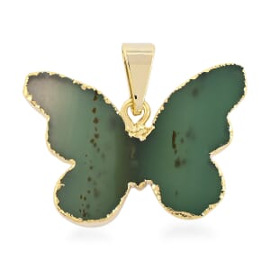 Green Agate 9.50 ctw Butterfly Pendant in Goldtone