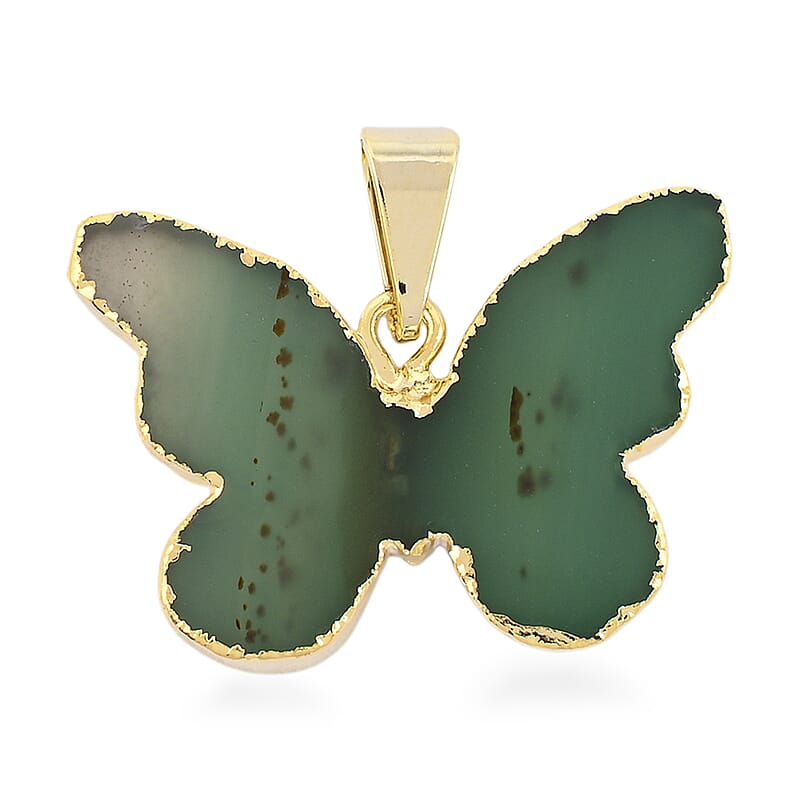 Green Agate 9.50 ctw Butterfly Pendant without Chain in Goldtone