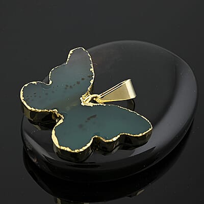 Green Agate 9.50 ctw Butterfly Pendant without Chain in Goldtone