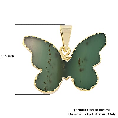 Green Agate 9.50 ctw Butterfly Pendant without Chain in Goldtone