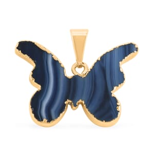 Color Varies Agate 11.50 ctw Butterfly Pendant in Goldtone