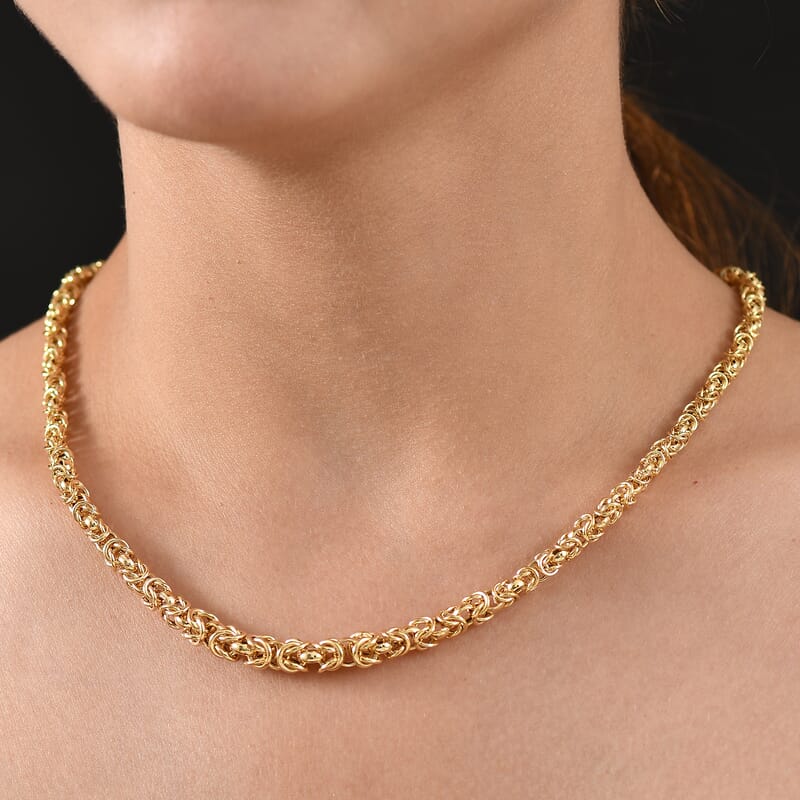 10K Yellow Gold Hollow Handmade Graduated Byzantine Necklace (19 Inches) (37 g)