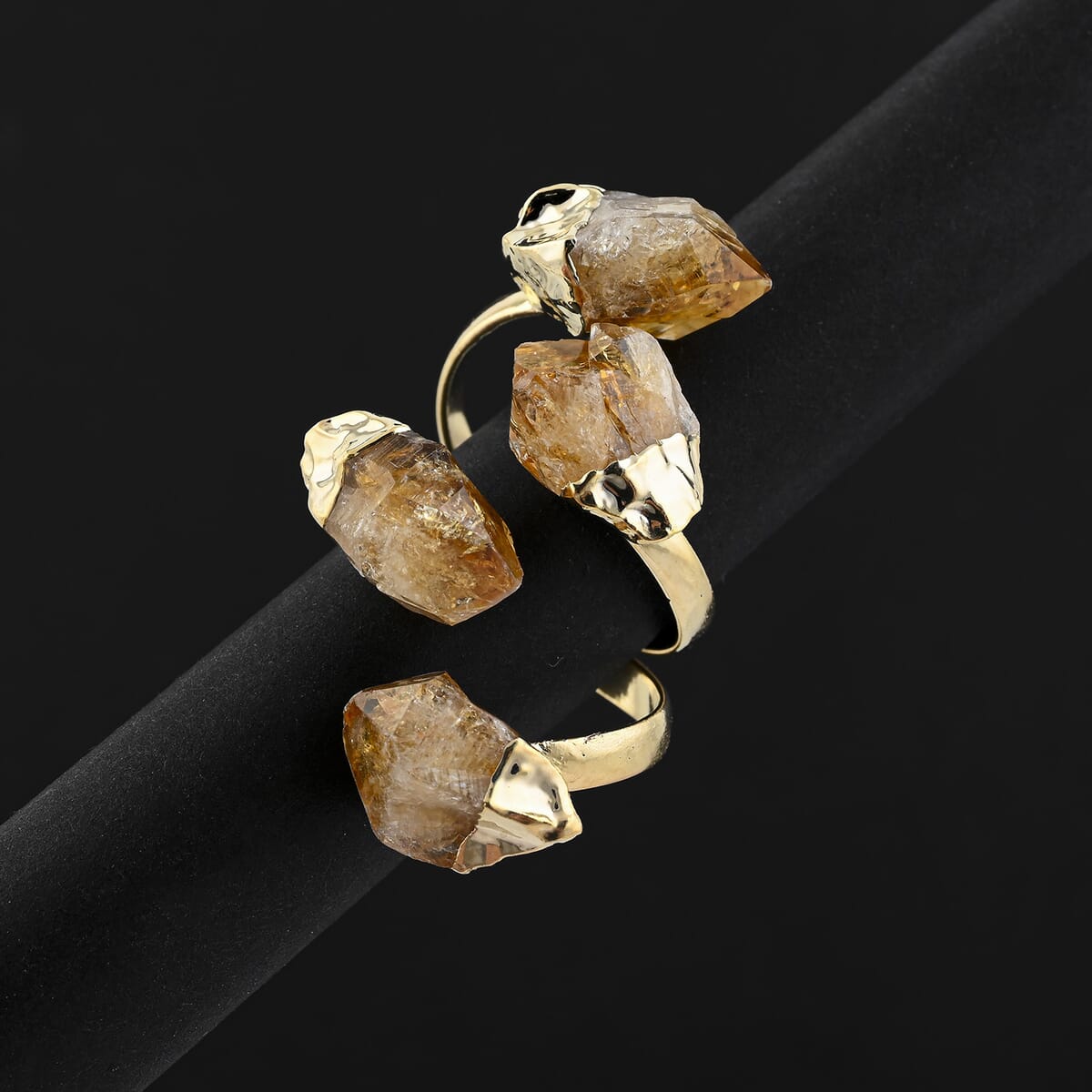 Brazilian Citrine 16.00 ctw 4 Stone Ring in Goldtone (Adjustable) image number 1