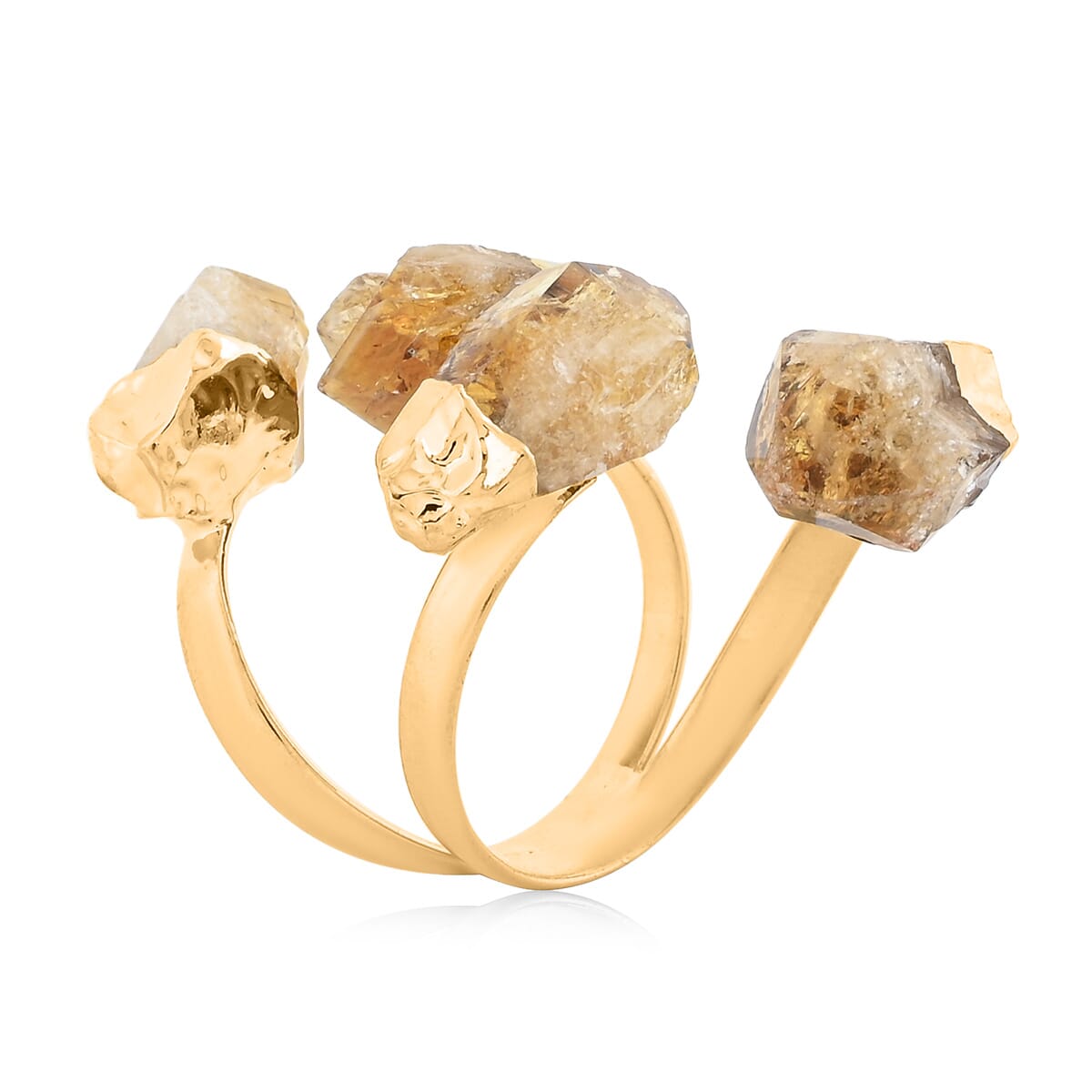 Brazilian Citrine 16.00 ctw 4 Stone Ring in Goldtone (Adjustable) image number 3