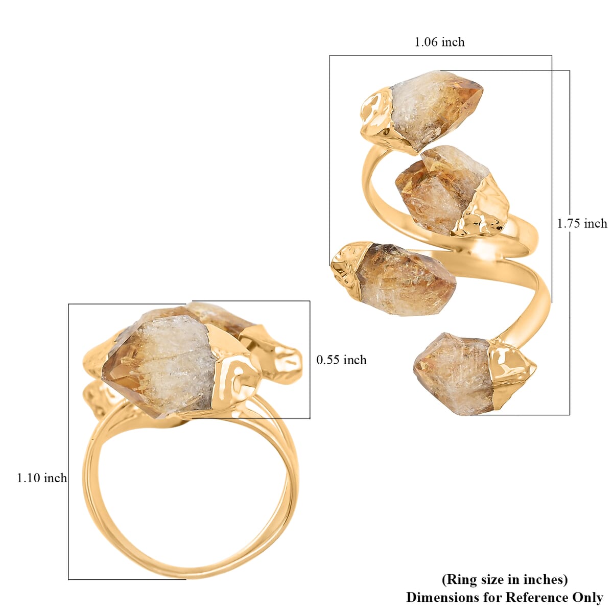 Brazilian Citrine 16.00 ctw 4 Stone Ring in Goldtone (Adjustable) image number 4