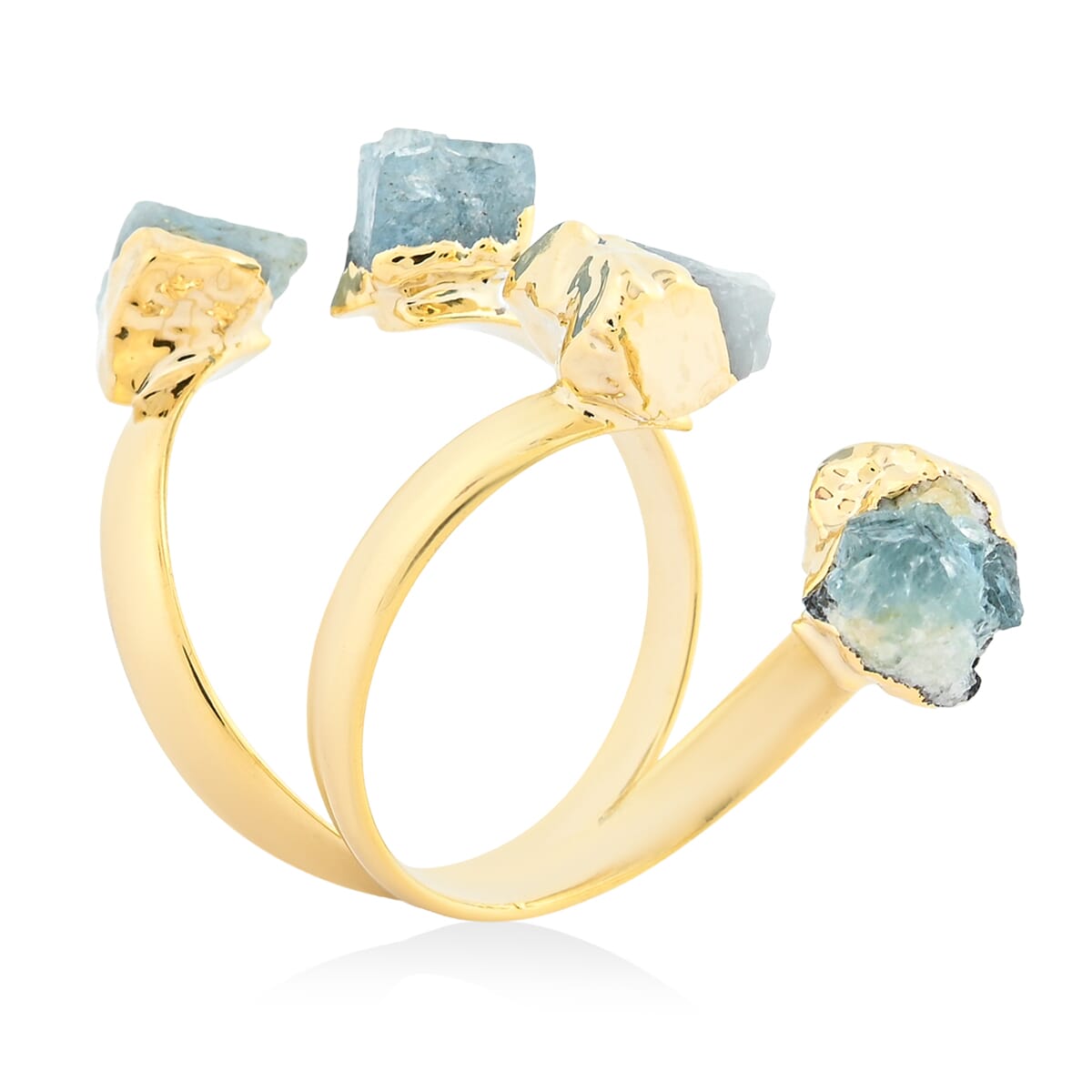 Aquamarine 6.00 ctw 4 Stone Ring in Goldtone (Adjustable) image number 3