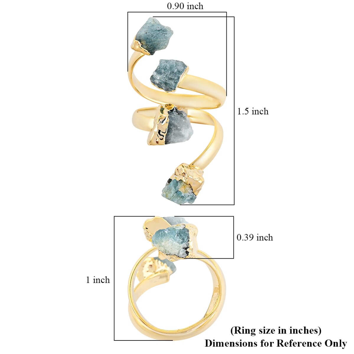 Aquamarine 6.00 ctw 4 Stone Ring in Goldtone (Adjustable) image number 4