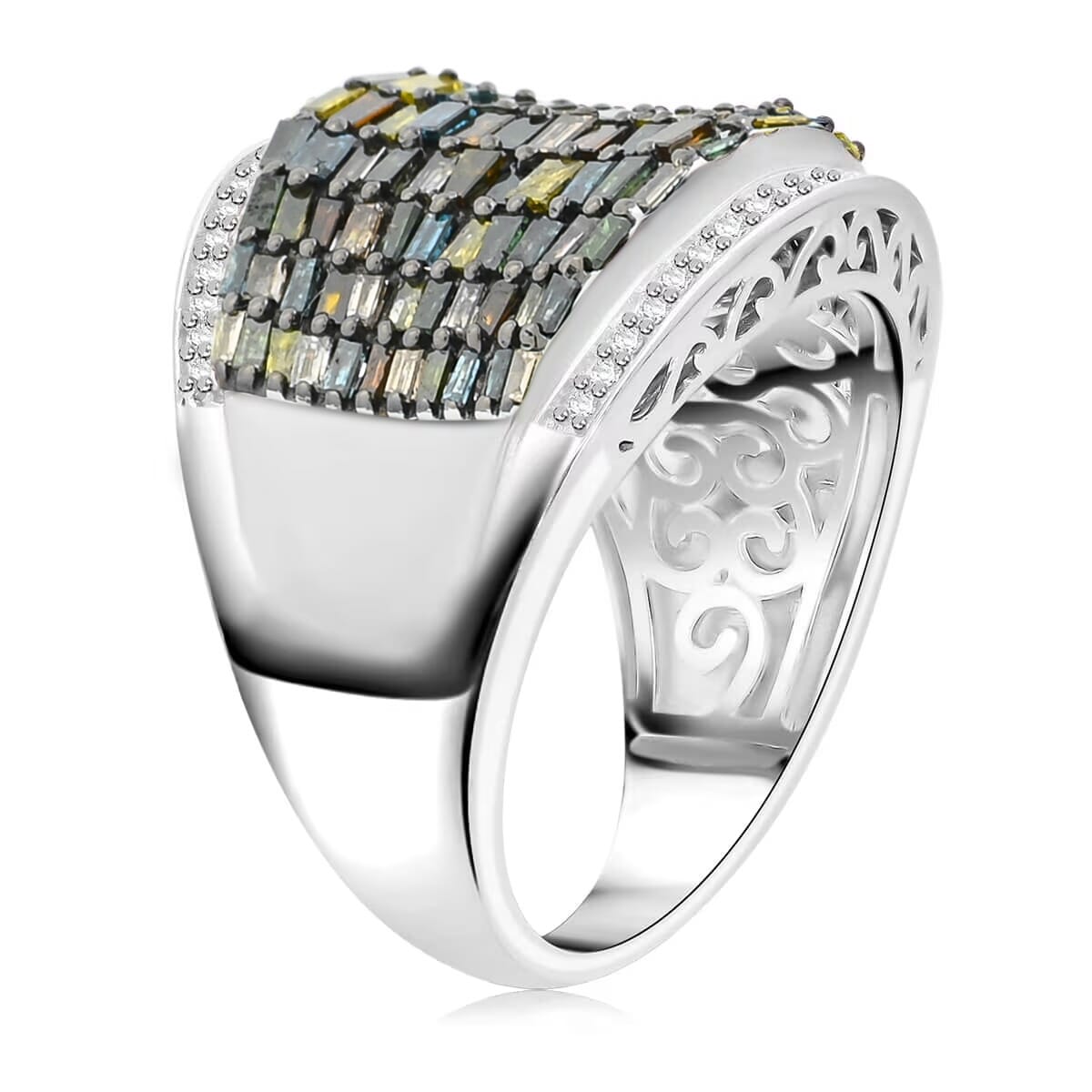 Multi Diamond 2.00 ctw Aurora Ring in Platinum Over Sterling Silver (Size 6.5) image number 3