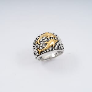 Dolphin Ring in Vermeil Yellow Gold Over and Sterling Silver (Size 9.5) 7.70 Grams