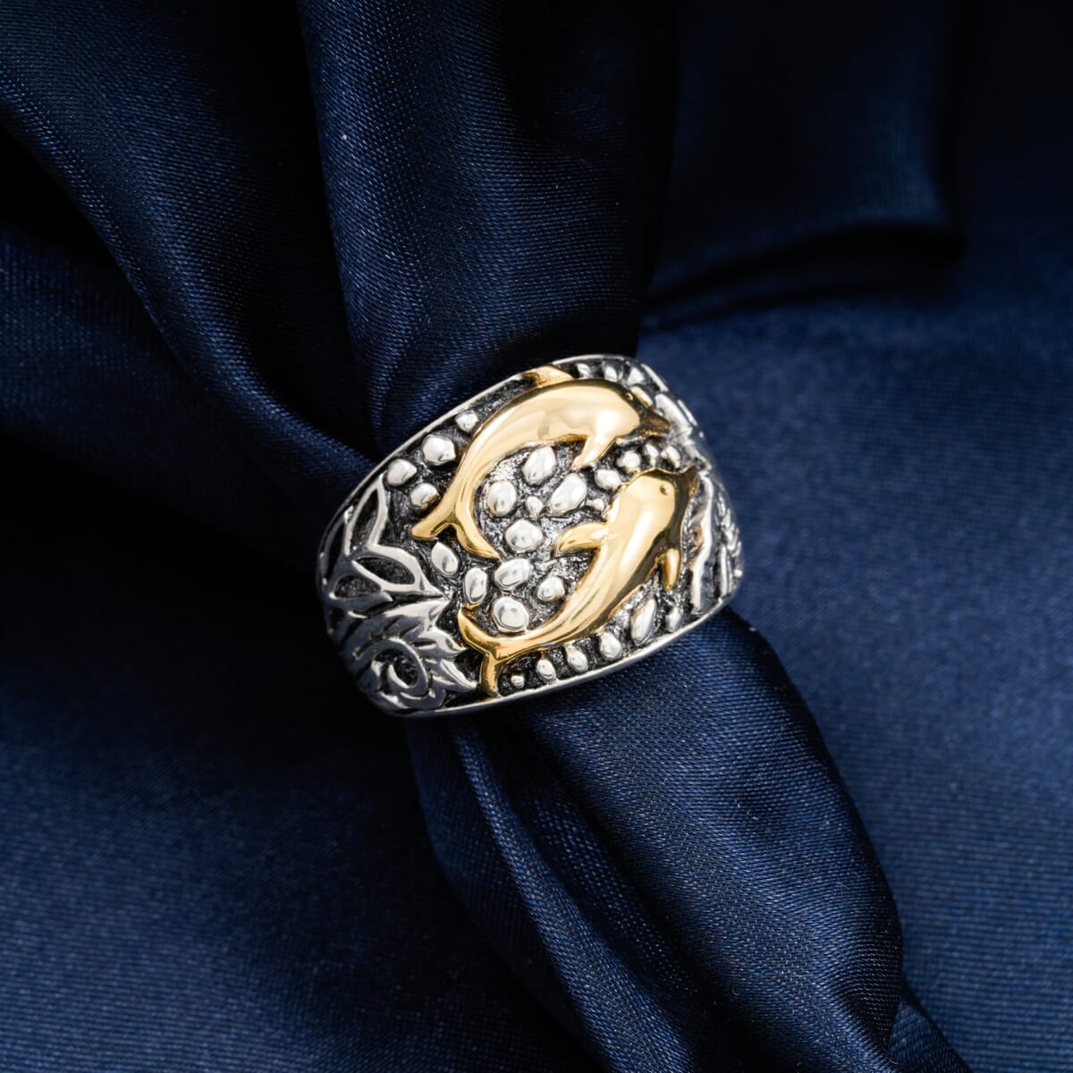 Dolphin Ring in Vermeil Yellow Gold Over and Sterling Silver (Size 9.5) 7.70 Grams image number 1